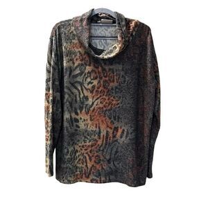 Dantelle Long Sleeve Cowl Neck Slub Sweater Print Browns/Oranges Large